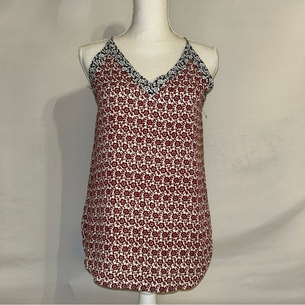 LOFT Red and Black Patterned Tank Top‎